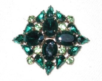 Vintage Jewelry, Green Rhinestone Juliana Brooch, Early D&E?