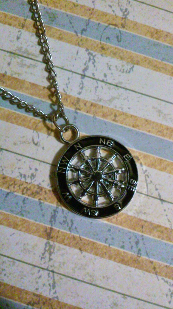 Mens compass pendant necklace nautical necklace compass rose