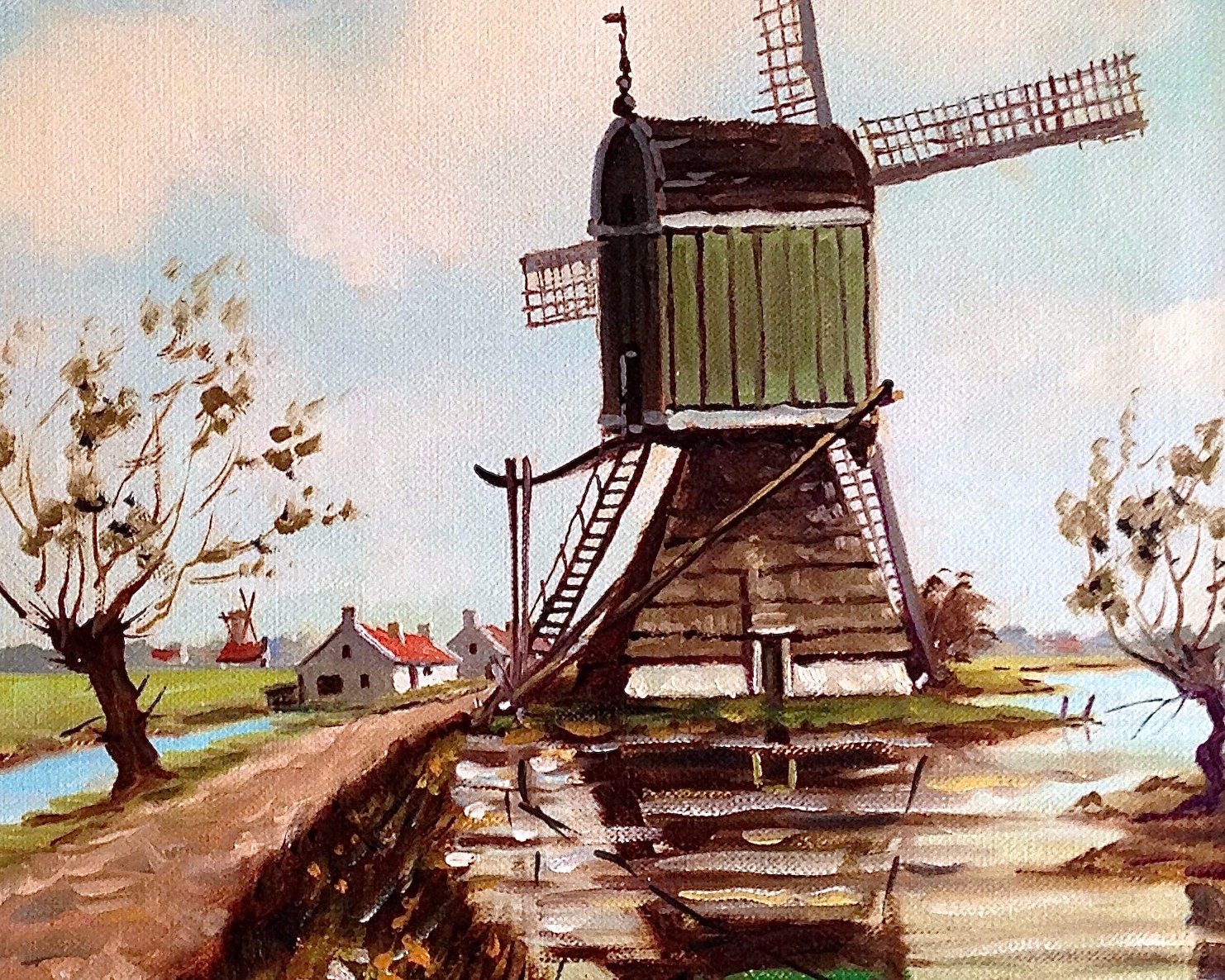 VALUABLE ORIGINAL PAINTING Dutch Windmill by BudgetConnoisseur