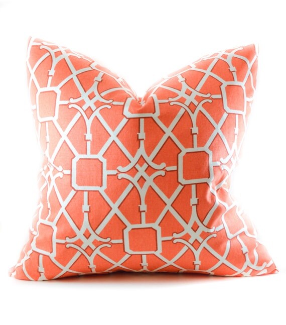 Orange pillow cover bright orange bright coral by InkandLinenCo