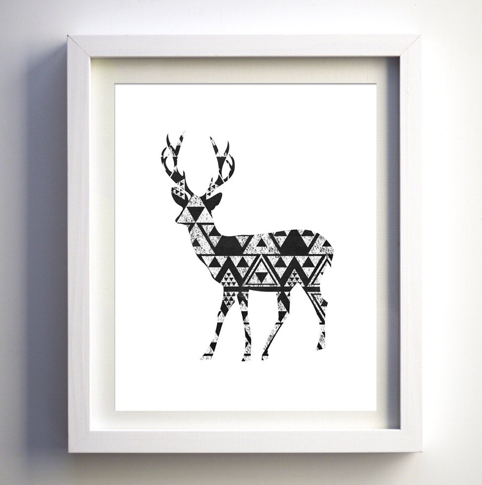 Deer print geometric animal art print deer head triangle