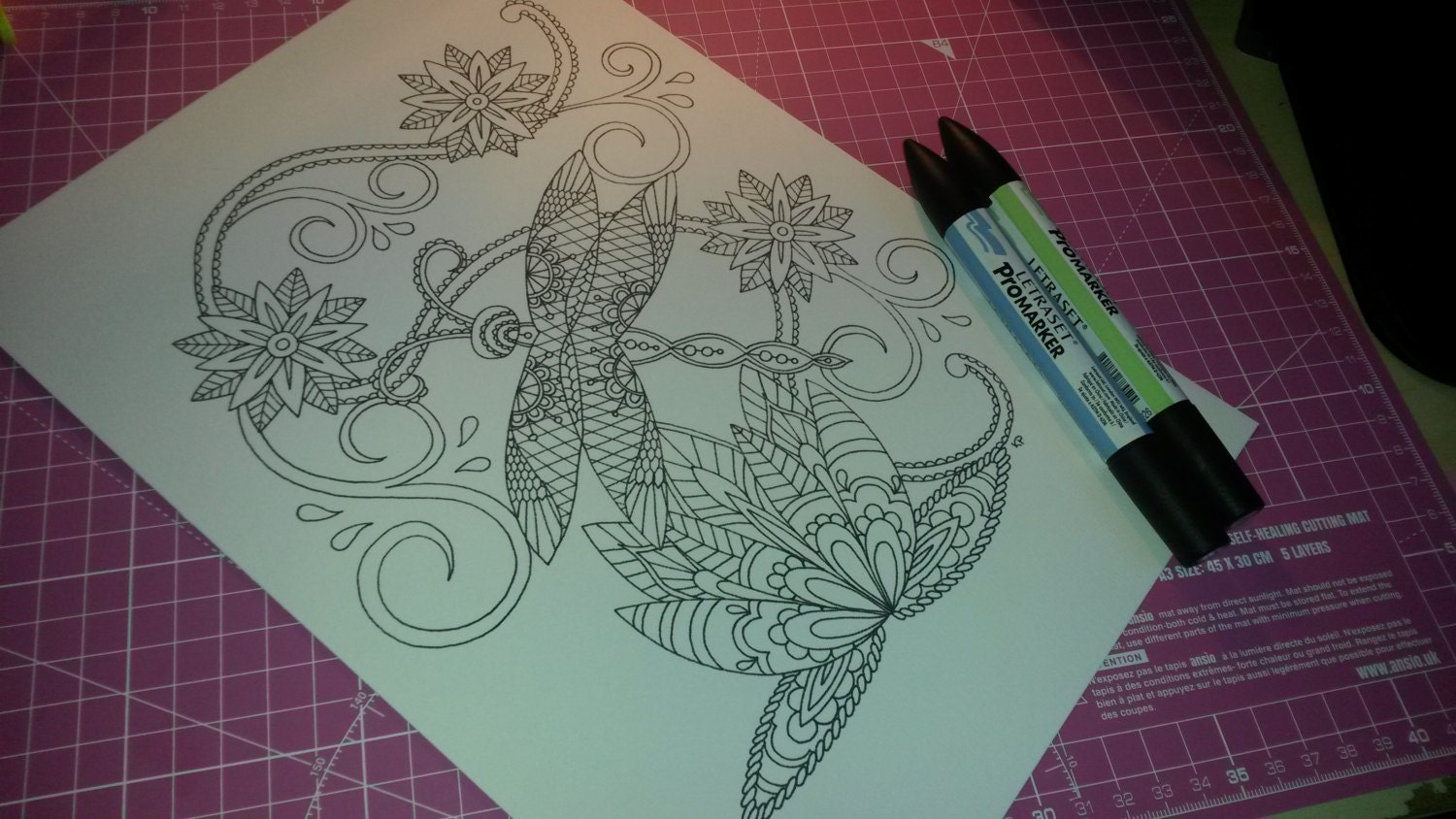 Download Adult Colouring Page Lace Dragonfly and Lotus