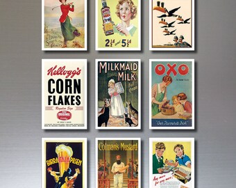 Vintage Fridge Magnets - set of 9, retro adverts SERIES No.2