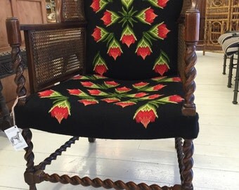 Items similar to Vintage Lewittes High Back Wingback Chair with Caning