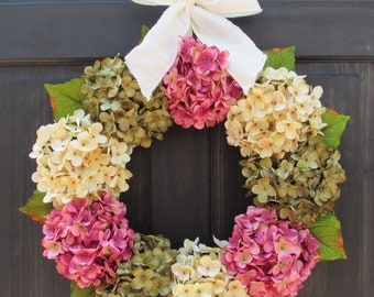 Summer Wreath for Front Door, Wreath for Summer, Hydrangea Wreath for Spring Door Decor, Spring Hydrangea Wreath, Summer Door Wreath