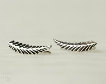 Sterling Silver Ear Cuff Wild Leaves Ear climber Pin Earrings Boho Jewelry - FES011 T2