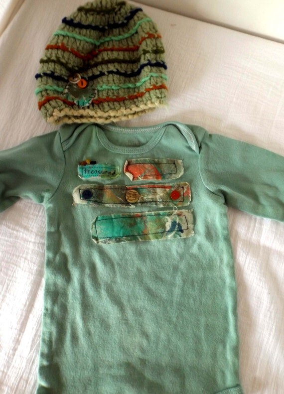 Items similar to Baby Boy 612 Month Green Onesie with Hat on Etsy