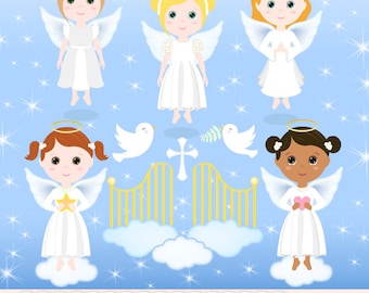 Angels clipart: "ANGEL CLIPART" with angel girl clipart, baptism clipart for scrapbooking, card making, baby shower, invitations