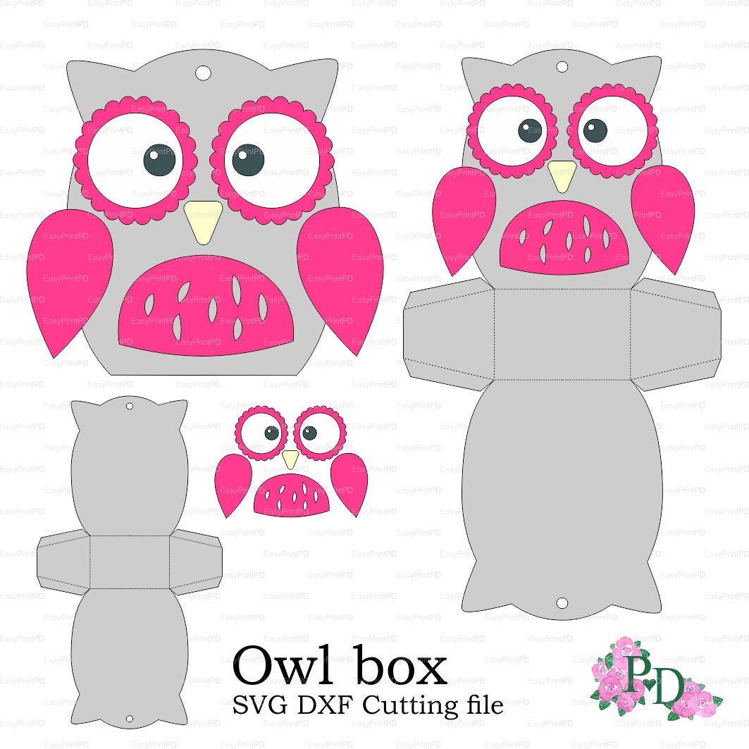 Download Owl paper Box template Baby Shower Animals birds party svg