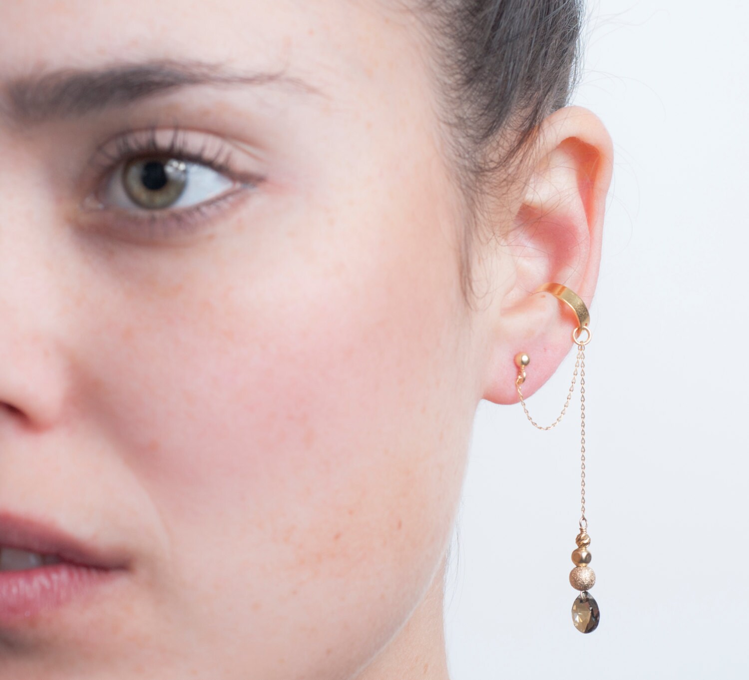 Gold Swarovski Crystal Dangle Ear Cuff Earring Unique gift