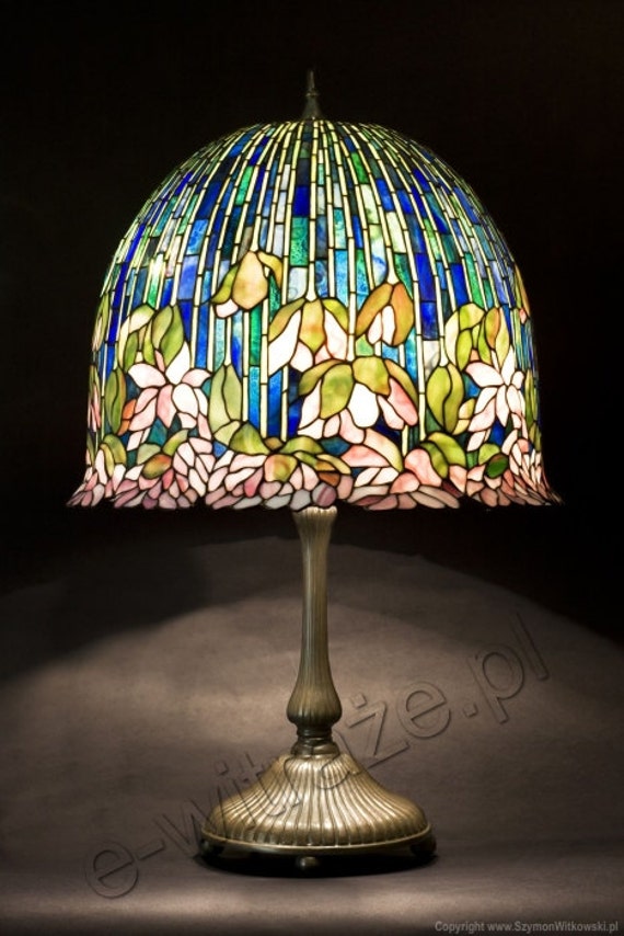 Enormous lotus flower Tiffany stained glass lamp by
