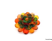 West Germany vintage Lucite faceted flower petal cluster brooch yellow amber orange green red