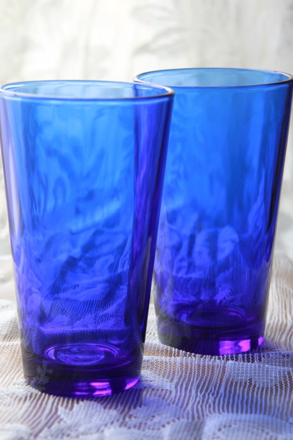 2 Libbey Cobalt Blue Ice Tea Glasses by vintagewonderforever