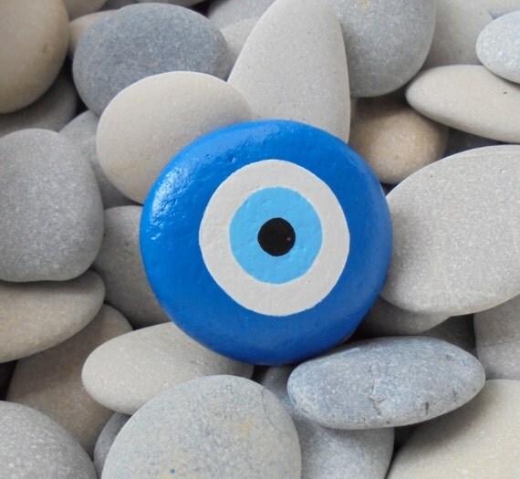 Painted Stone Blue EYE by on Etsy