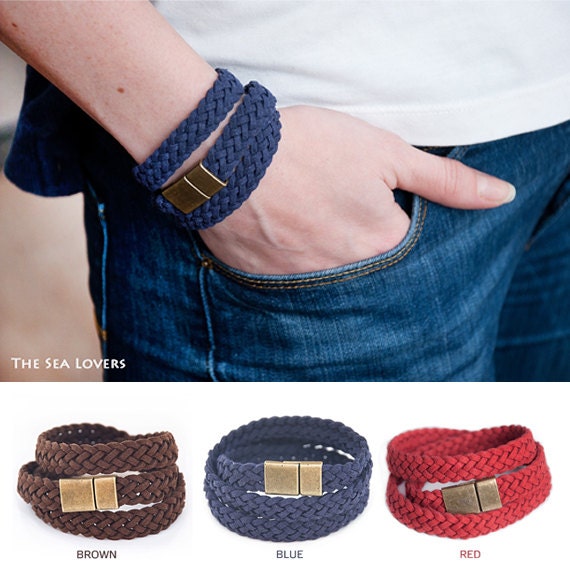 Navy blue braided bracelet Triple wrap bracelet Sailors knot