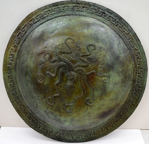 Bronze Ancient Greek Octopus carved Shield real size