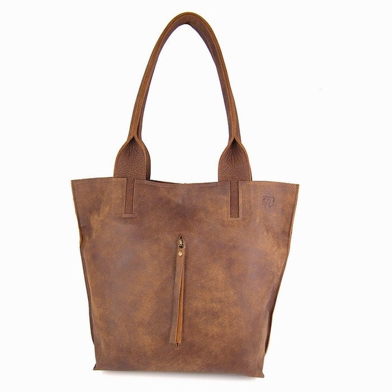 Brown Distressed Leather Tote Bag / Office Bag / Soft by EfikaBags