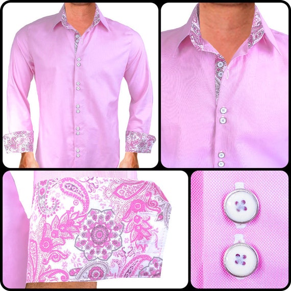 Pink Paisley Men's Designer Dress Shirt Made To Order in