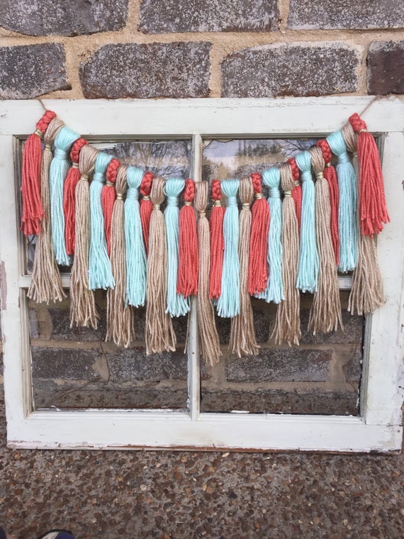Tassel Garland SALE Decor baby SALE Navy Coral Yarn Tassel