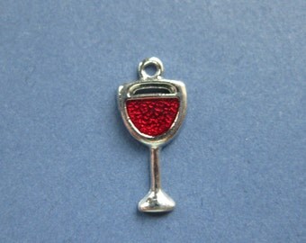 5 Wine Glass Charms - Wine Glass Pendants - Wine Glass - Goblet Charm - Enamel Charm - Silver Tone -20mm x 9mm -- (Y1-10167)