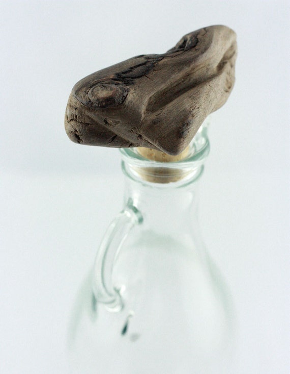 StoneSoft's Bottle Nº 4 - vintage bottle for vinegar & oil with unique driftwood cork