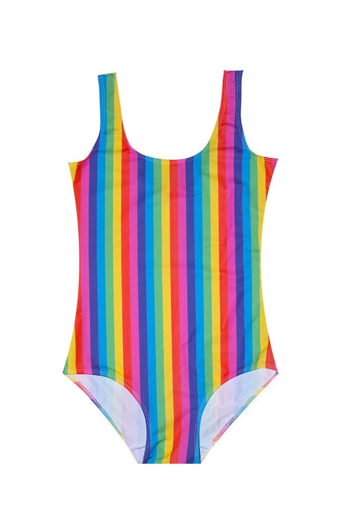 RAINBOW STRIPES SWIMSUIT bodysuit womens ladies girls top t