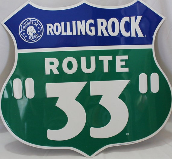 Rare Retro Tin Rolling Rock Route 33 Sign by FindingPerspective