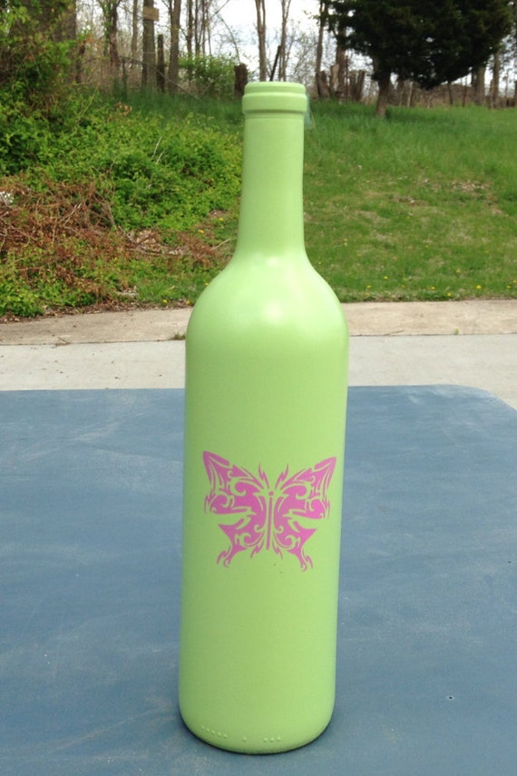 Items similar to Recycled Painted wine bottle Butterfly. on Etsy