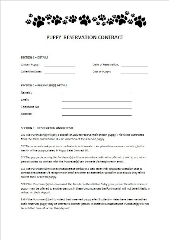 Generic Puppy Deposit Contract / 22 Printable Bill Of Sale For Dog