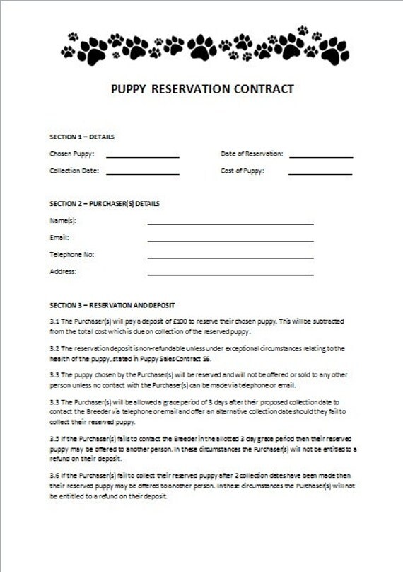 Printable Puppy Contract Template