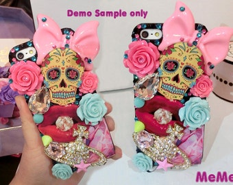 1 Set Deco Kit Bling Alloy Satellite Skull Flowers Rhinestones Accessories Cabochon Deco Den on Craft Cell Phone Case DIY Deco kit DD3606