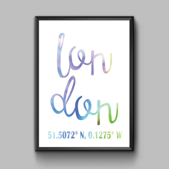 London print Longitude and Latitude coordinate wall art. Home
