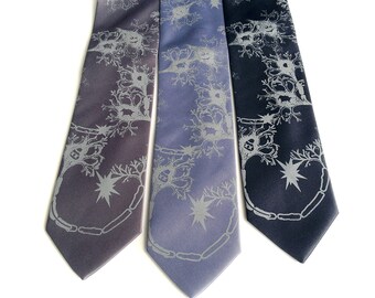Neuron Necktie. Axon & Dendrite silkscreened mens necktie. "Fried Brains." Neuroscience, neurologist, brain surgeon, psychology gift.