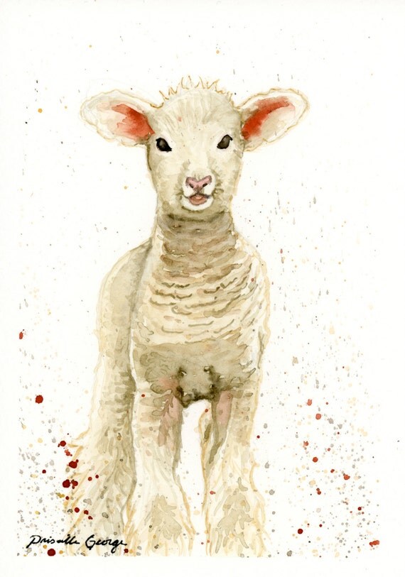 Lamb Watercolor Print Nursery Art Easter by