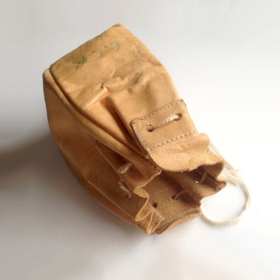 Handmade Antique Leather Marble Bag with drawstring by artizmo