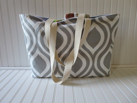 Beach Bag Extra Large - Big Gray Beach Tote - Water Resistant Lining ...