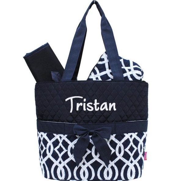 Personalized Diaper Bag Navy Blue Vine Quilted Monogrammed