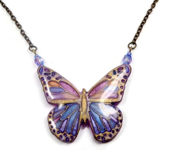 Pink & Purple Butterfly Statement Necklace polymer clay