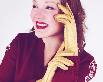 Vintage Tan Leather Womens Gloves Size 7