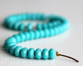 50 Opaque Turquoise 3x5mm Rondelles - Czech Glass Beads