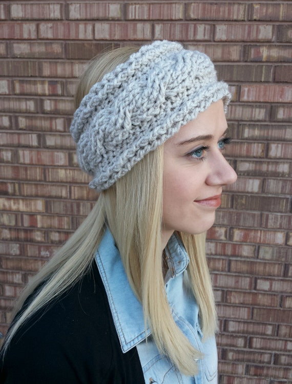 Crochet ear warmer cable stitch. Oatmeal. Thick and very