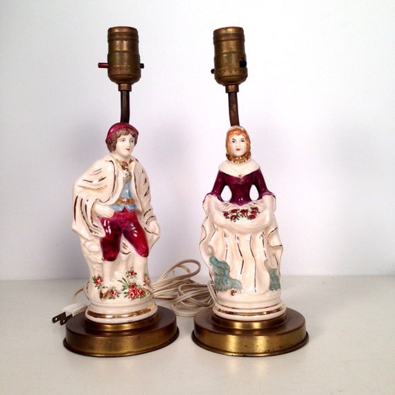 vintage lamp Colonial style porcelain man and by ninedoorsvintage