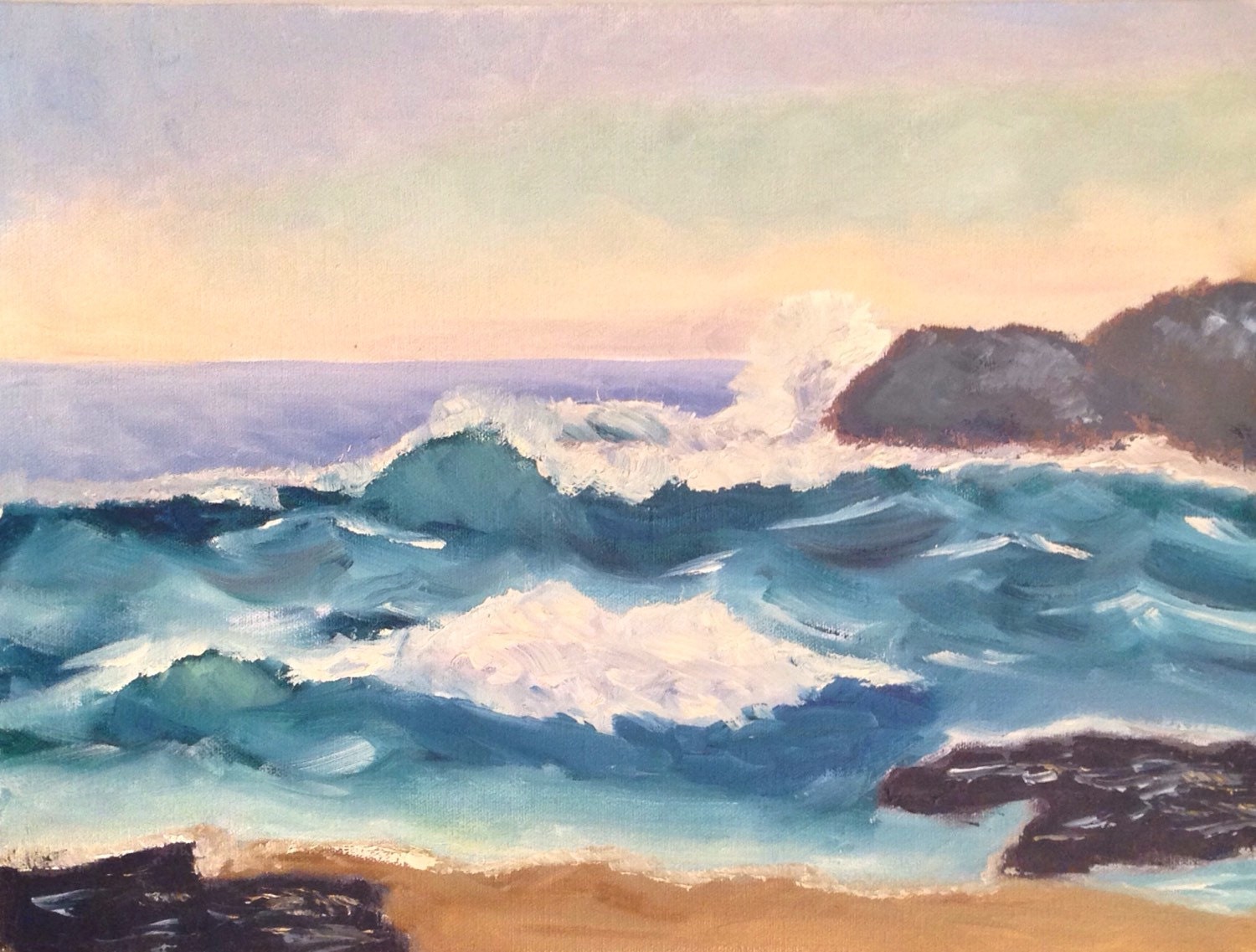 vintage painting ocean seascape acrylic by ninedoorsvintage