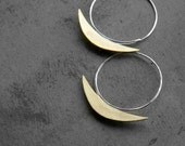 Sterling Silver  and Brass Geometric Hoops - Boat on a Stream Earrings - handmade sterling silver hoop brass, made in Italy