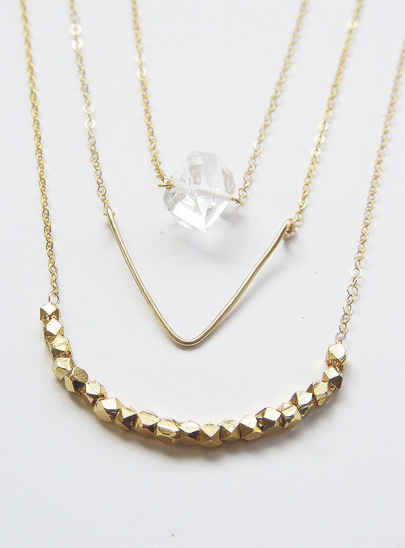 Diamond Layering Gold Necklaces Geometric by friedasophie on Etsy