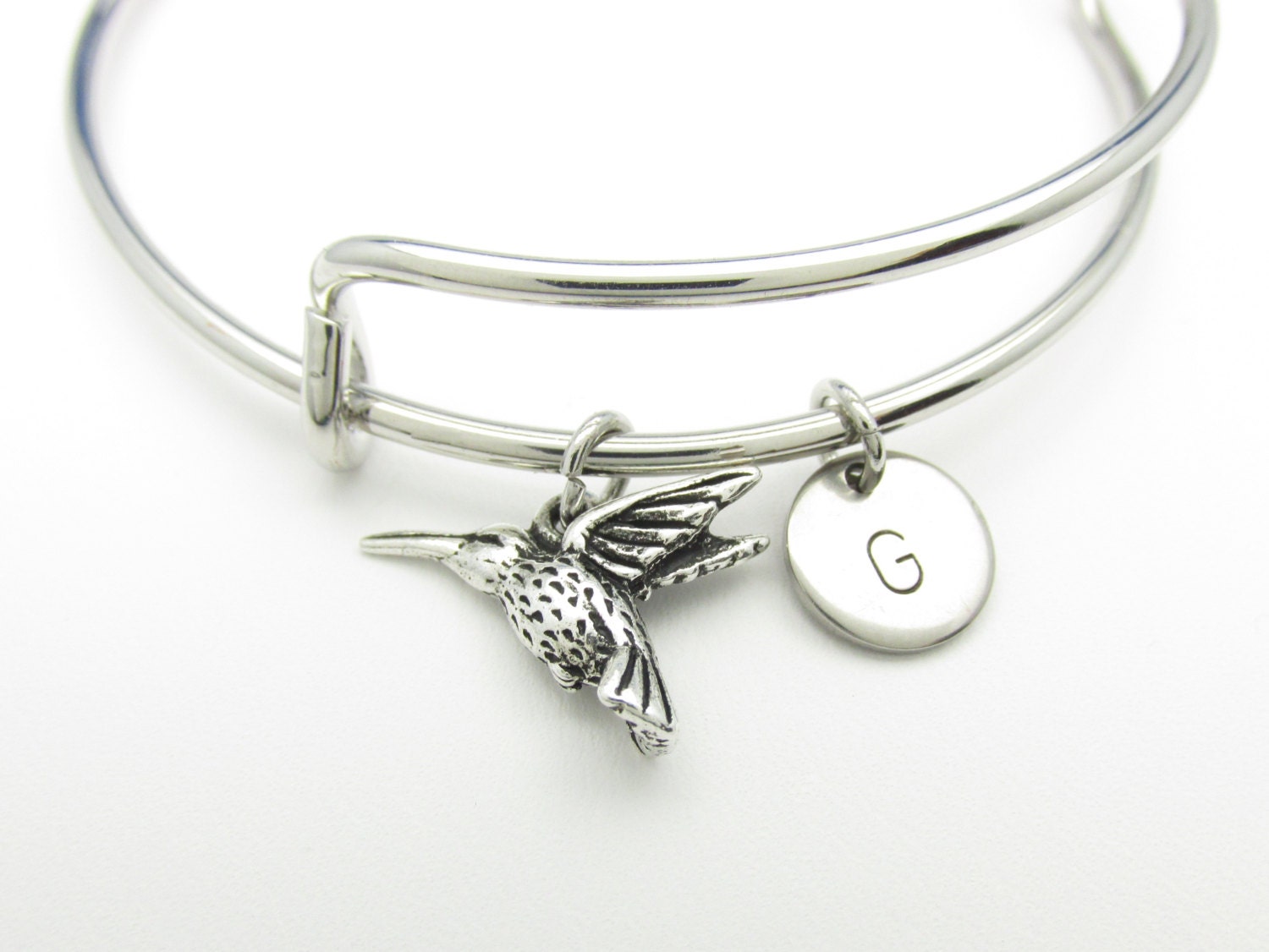 Hummingbird Charm Bangle Bird Charm Bracelet Adjustable