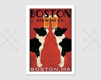 Customize Personalize -- BOSTON Terrier Brewing Co. Beer ILLUSTRATION Giclee Print signed
