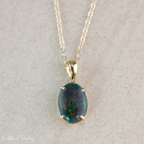 Australian Opal Pendant Necklace 10Kt Gold Gold Fill