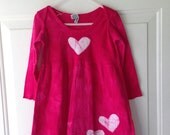 Girls Dress: Fuchsia Pink with Batik Hearts, Long Sleeves (2T) Ready to Ship