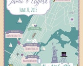 100 4x6 Postcard Prints - Custom Wedding Map New York City Save the Date - Any City!!